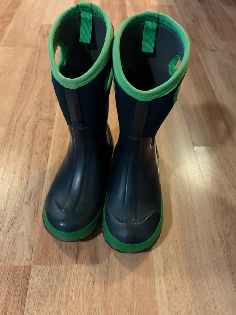Classic Kids Navy Rain Boots with Green Trim